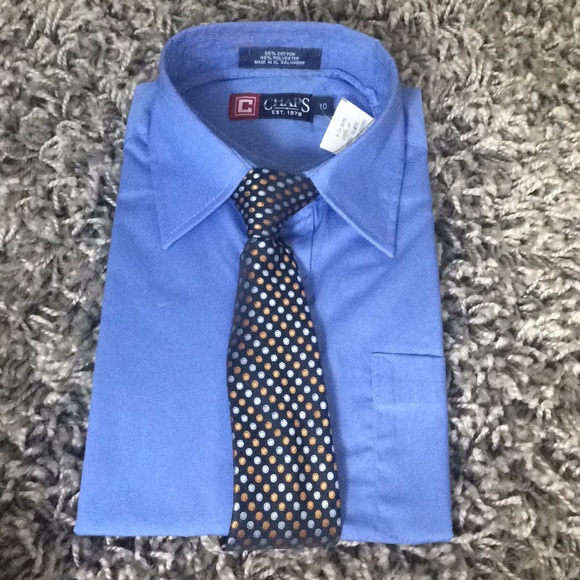 Chaps Boys Dress Stretch Shirt And Tie Set Blue Size 14
